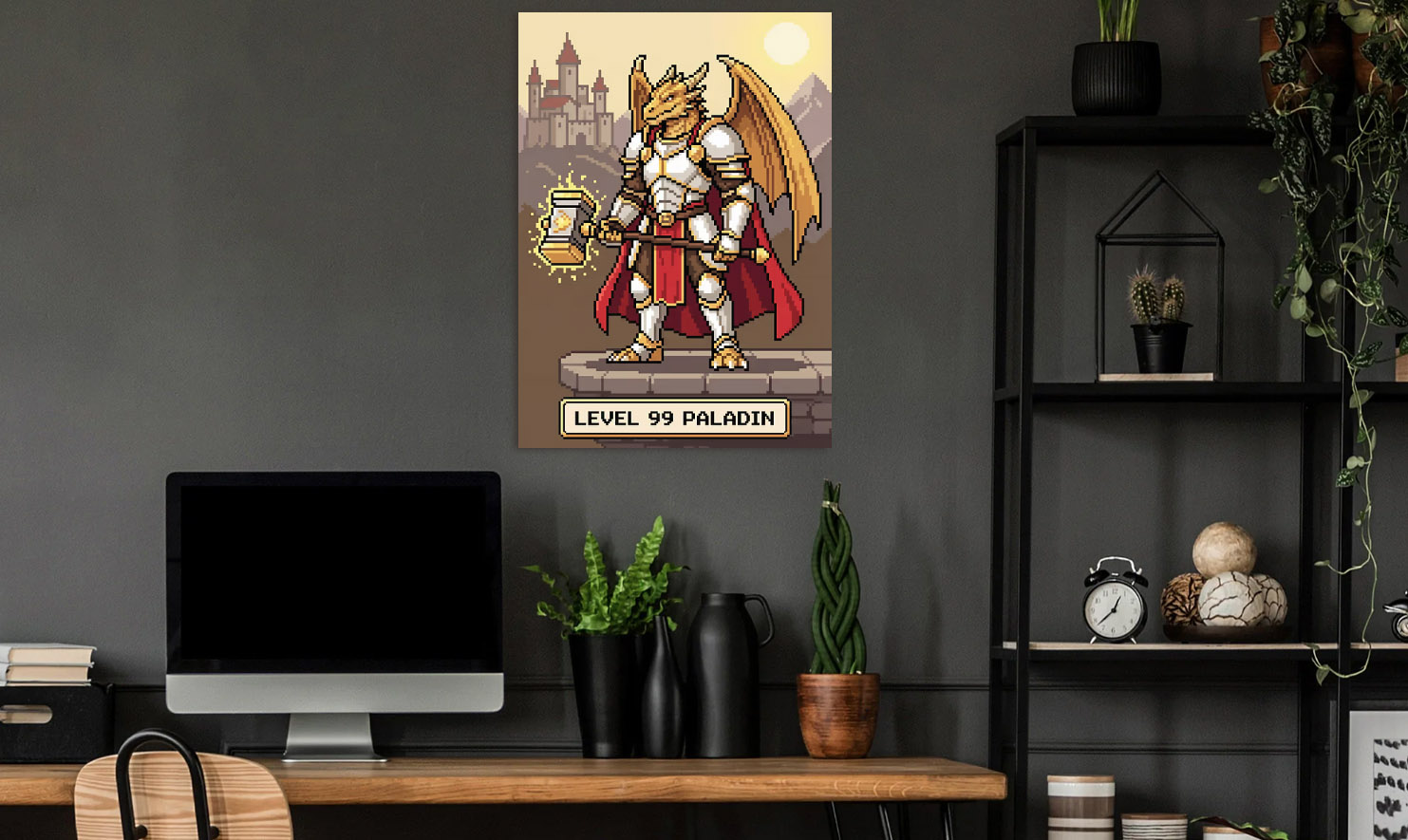 Pixel Art Dragon Paladin with Shield